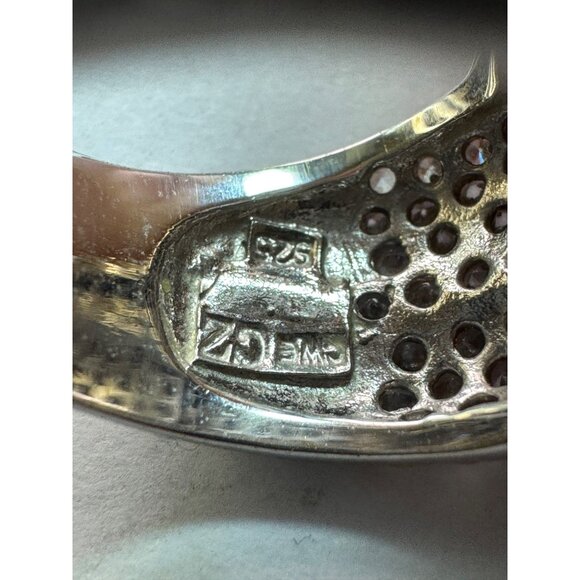 Estate Sterling Silver 925 Buckle Ring Black White CZ Two-Tone Size 6 Vintage - Picture 5 of 8